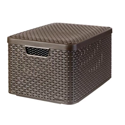Rattan hatású kosár, 30l, sötétbarna, tetővel