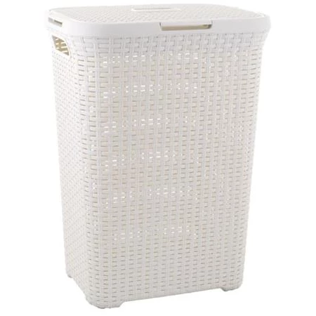 Rattan hatású szennyestartó, 60l, CURVER, törtfehér