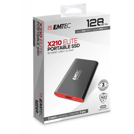 SSD (külső memória), 128GB, USB 3.2, 500/500 MB/s, EMTEC "X210"