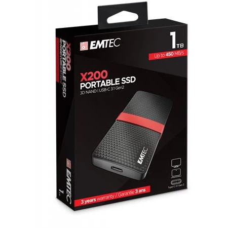 SSD (külső memória), 1TB, USB 3.2, 420/450 MB/s, EMTEC "X200"