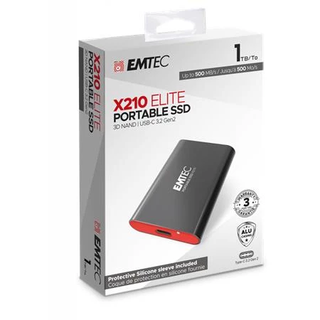 SSD (külső memória), 1TB, USB 3.2, 500/500 MB/s, EMTEC "X210"