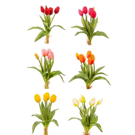 Selyemvirág Tulipán csokor műanyag 35cm színes 6 féle