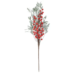 Selyemvirág ág fagyönggyel, bogyóval, deres műanyag 62cm zöld, piros