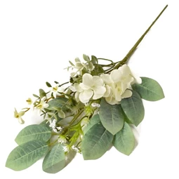 Selyemvirág ág hortenziával 45cm zöld, fehér