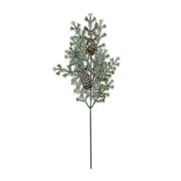 Selyemvirág fenyőág deres, tobozzal, műanyag, 45cm, zöld