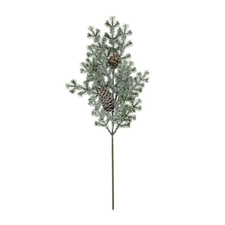 Selyemvirág fenyőág deres, tobozzal, műanyag, 45cm, zöld