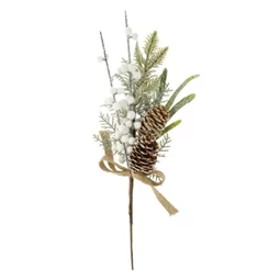 Selyemvirág fenyőág tobozzal, bogyóval műanyag 34cm zöld/fehér