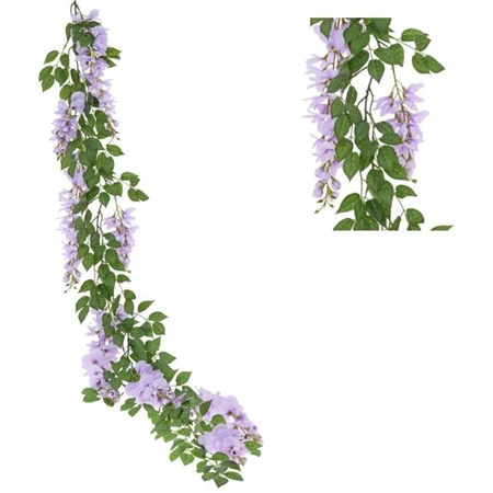 Selyemvirág girland lilaakáccal, levéllel műanyag 180 cm lila, zöld