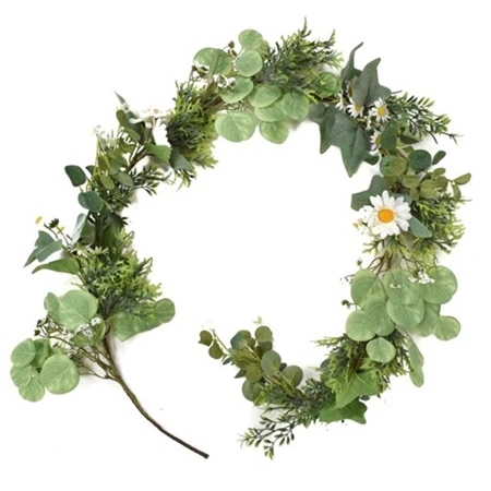 Selyemvirág girland margarétával 150cm zöld, fehér