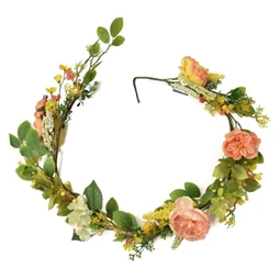 Selyemvirág girland peoniával, hortenziával 150cm zöld, narancs