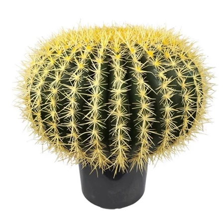 Selyemvirág gömbkaktusz cserepes műanyag 38 cm zöld, sárga