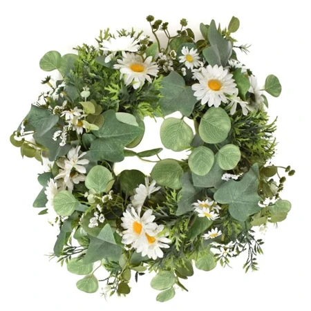 Selyemvirág koszorú margarétával 55cm zöld, fehér