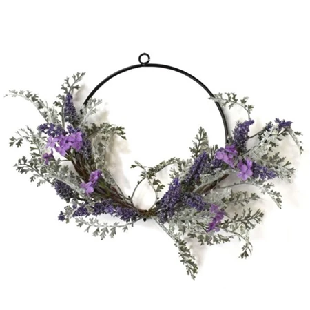 Selyemvirág levendulás koszorú 46x36x12cm zöld, lila