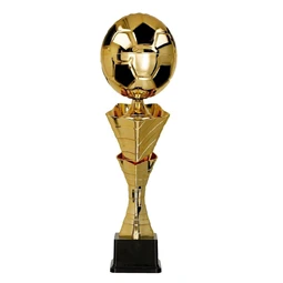 Serleg 4219 A, arany, élezett test, 48cm magas, labdarúgás csésze 16cm, fekete műanyag talpon