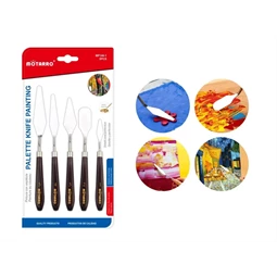 Spatula szett, fa nyelű fém palettakés, 5db/csomag