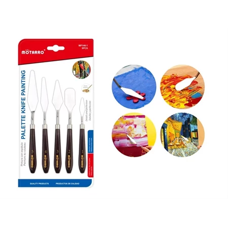 Spatula szett, fa nyelű fém palettakés, 5db/csomag