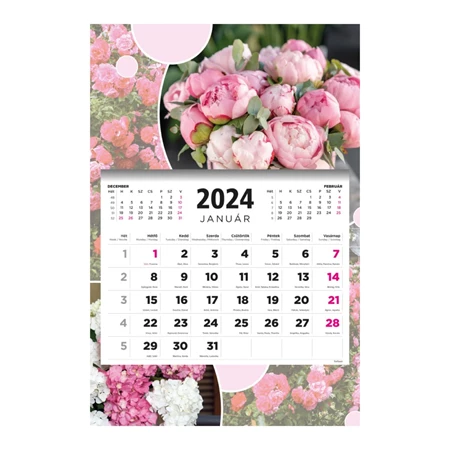 Speditőrnaptár 2024 TOPTIMER T081 álló, egy tömbös 3 havi, virágok
