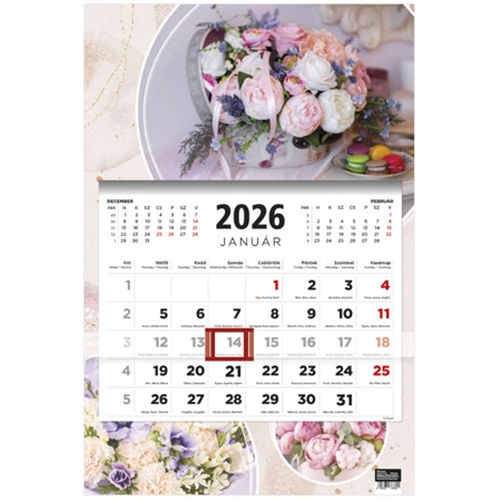 Speditőrnaptár 2026 TOPTIMER T081 álló egy tömbös 3 havi virágok