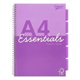 Spirálfüzet A4 PUKKA PAD Unipad Essentials Project Book 100 lap, vonalas, vegyes szín