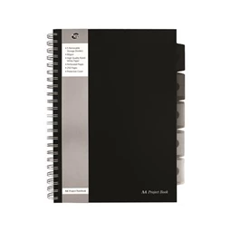 Spirálfüzet A/4 Pukka Project Book Unipad Black 125 oldalas, színregiszter, vonalas, fekete