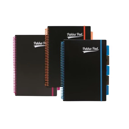 Spirálfüzet A/4 Pukka Project Book Unipad Black 7664, 200 oldalas, színregiszter, vonalas