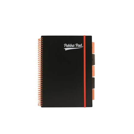 Spirálfüzet A/4 Pukka Project Book Unipad Black 7664, 200 oldalas, színregiszter, vonalas