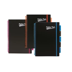 Spirálfüzet A/4 Pukka Project Book Unipad Black 7664, 200 oldalas, színregiszter, vonalas