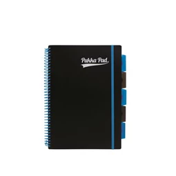 Spirálfüzet A/4 Pukka Project Book Unipad Black 7664, 200 oldalas, színregiszter, vonalas