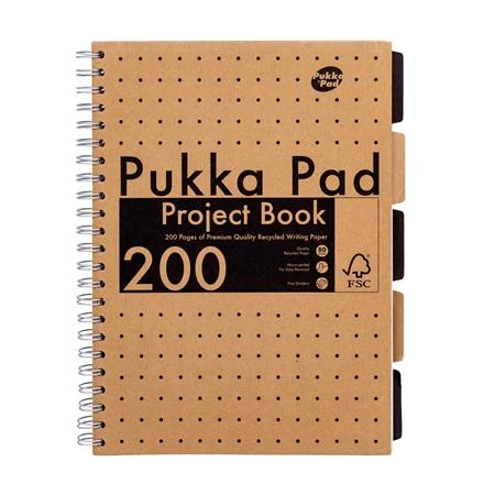 Spirálfüzet, A4, vonalas, PUKKA PAD Kraft project book, 100 lap, színregiszter, natúr