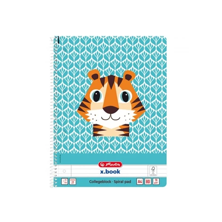 Spirálfüzet A/4 HERLITZ Cute Animals Tigris 80 lap, lyukasztott, vonalas