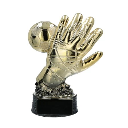 Sport figura resin R008/G labdarúgás, kapus kesztyű  arany, fekete talpon, 12,5cm magas