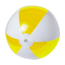 Strandlabda, felfújható, PVC, 28cm átmérő, 6 paneles fehér- áttetsző sárga