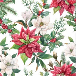 Szalvéta 1db 25x25cm Christmas Florals, Karácsonyi virágok