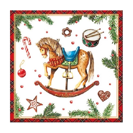 Szalvéta 1db 25x25cm Classic Rocking Horse White, Klasszikus hintaló fehér