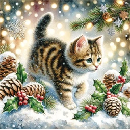 Szalvéta 1db 25x25cm Cute Cat in the snow, Cuki cica a hóban