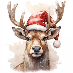Szalvéta 1db 25x25cm Deer with Santa hat white, Szarvas Mikulás sapkában fehér