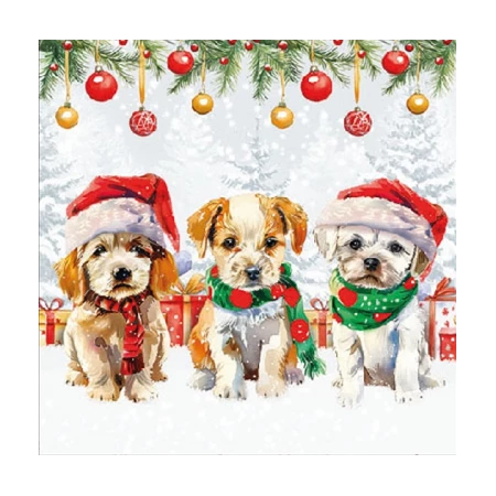 Szalvéta 1db 25x25cm Funny cute puppies, Cuki kiskutyák
