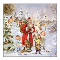 Szalvéta 1db 25x25cm Santa bringing presents, Télapó és az ajándékozás