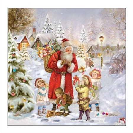 Szalvéta 1db 25x25cm Santa bringing presents, Télapó és az ajándékozás