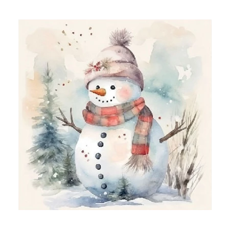 Szalvéta 1db 25x25cm Snowman in nature, Hóember a természetben