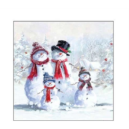 Szalvéta 1db 25x25cm Snowman with hat, Hóember kalapban