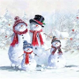 Szalvéta 1db 25x25cm Snowman with hat, Hóember kalapban