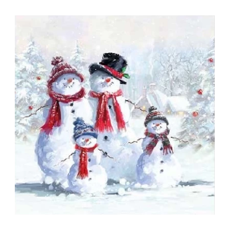 Szalvéta 1db 25x25cm Snowman with hat, Hóember kalapban