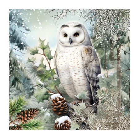 Szalvéta 1db 25x25cm Snowy Owl, Havas Bagoly