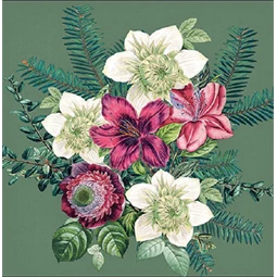 Szalvéta 1db 33x33cm Azalea and hellebous green, Zöld virágcsokor