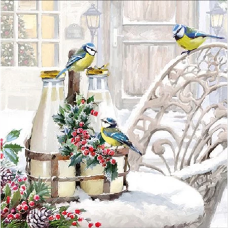 Szalvéta 1db 33x33cm  BIRDS IN WINTERGARDEN, Madarak a télikertben