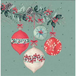 Szalvéta 1db 33x33cm Berry baubles green, Bogyós díszek zöld