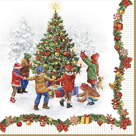 Szalvéta 1db 33x33cm CHRISTMAS ROUND DANCE, Karácsonyi körtánc