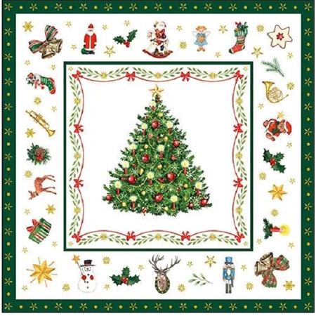 Szalvéta 1db 33x33cm Christmas evergreen white, Karácsonyi örökzöld fehér