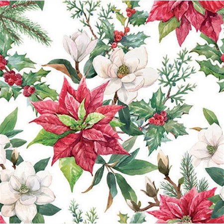 Szalvéta 1db 33x33cm Christmas florals, Karácsonyi virágok